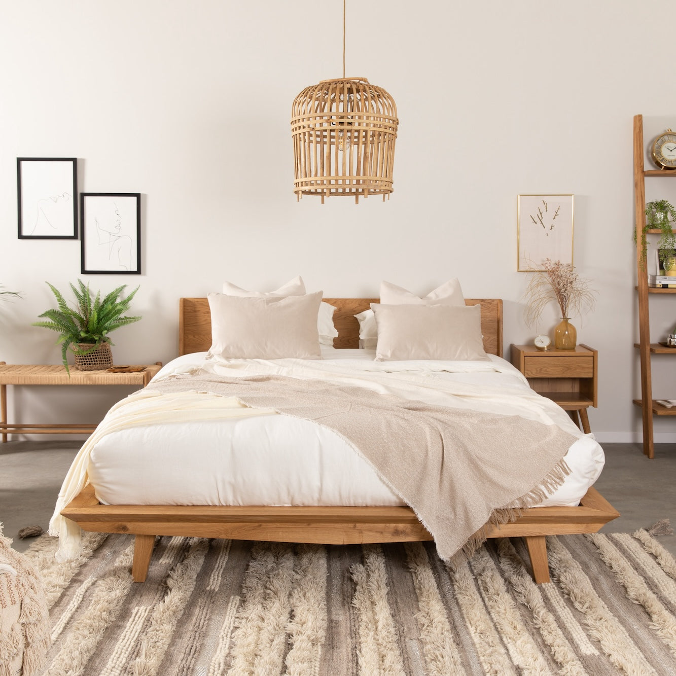 VESKOR Cama matrimonio de madera maciza roble MALMO